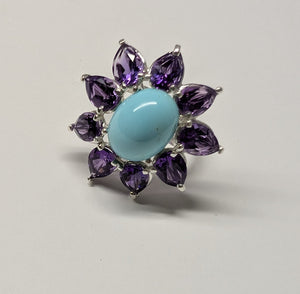 Ballerina Ring, Oval Turquoise with pear shapes gemstones