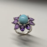 Ballerina Ring, Oval Turquoise with pear shapes gemstones