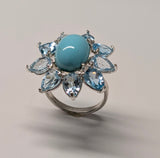 Ballerina Ring, Oval Turquoise with pear shapes gemstones